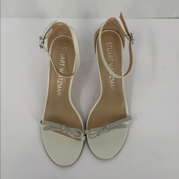 Stuart Weitzman Nudist bow sandal shoe white leather clear crystal formal 9.5 - Picture 3 of 8